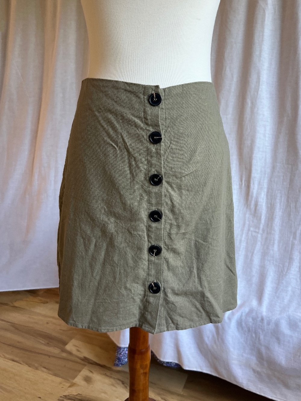 Button Front Green Mini Skirt